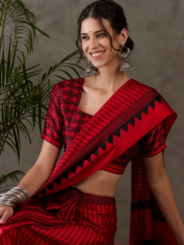 Red_Ajrakh_Printed_Silk_Saree_For_Women
