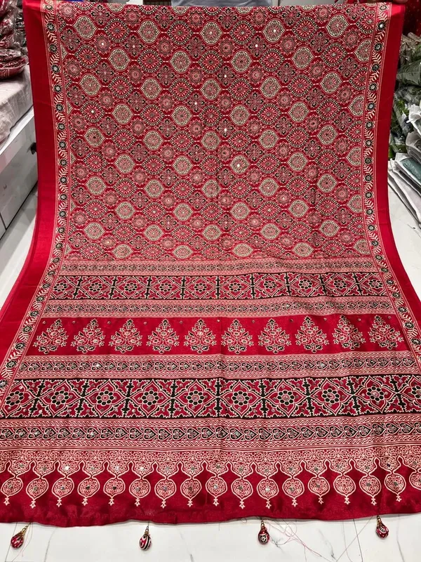 Amazing_Redis_Maroon_Ajrakh_Real_Mirror_Pashmina_Modal_Silk_Saree_