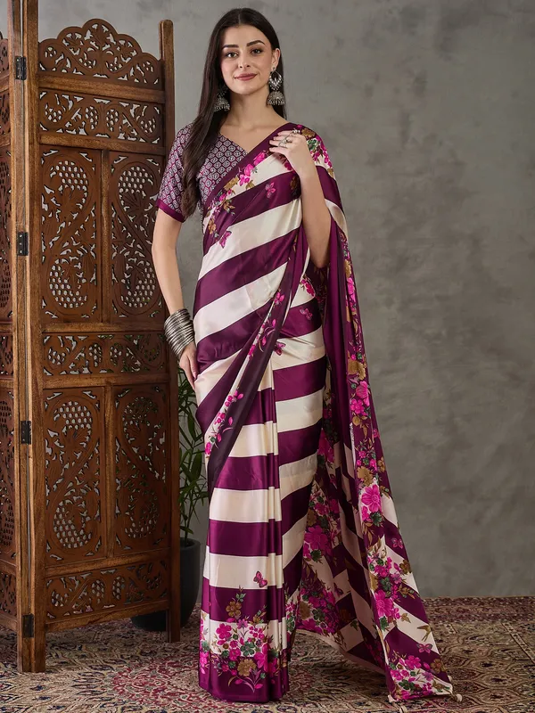 Amiable_Purple__Floral_Ajrakh_Printed_Semi_Modal_Silk_Saree_With_Serendipity_Blouse_Piece
