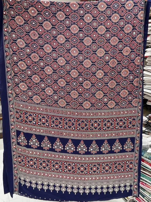 Arresting_Blue_Ajrakh_Real_Mirror_Modal_Silk_Saree_With_Blouse_