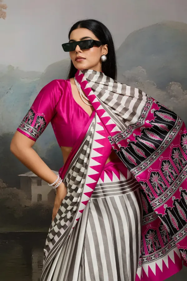 White_And_Pink_Aster_Ajrakh_Printed_Satin_Crepe_Silk_Saree_For_Women
