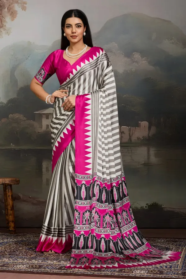 White_And_Pink_Aster_Ajrakh_Printed_Satin_Crepe_Silk_Saree_For_Women