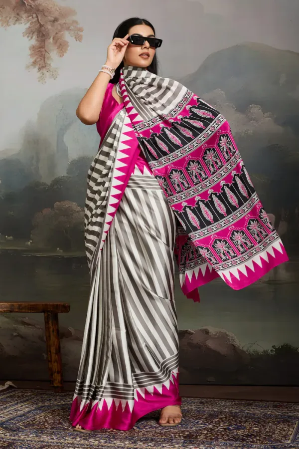 White_And_Pink_Aster_Ajrakh_Printed_Satin_Crepe_Silk_Saree_For_Women