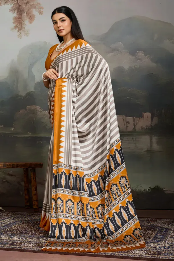 White_And_Yellow_Ajrakh_Printed_Satin_Crepe_Silk_Saree_For_Women