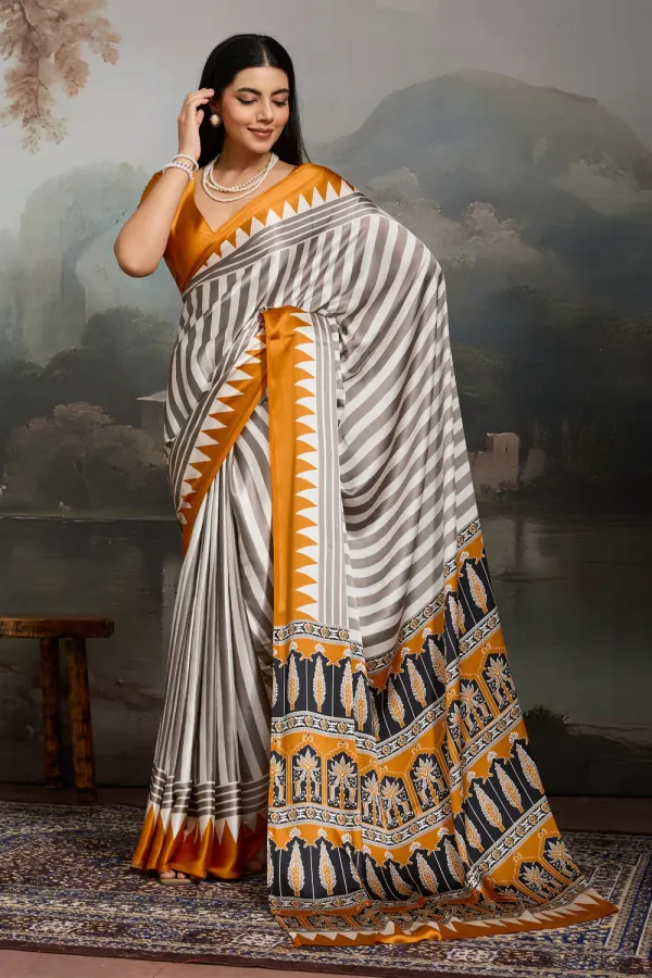 White_And_Yellow_Ajrakh_Printed_Satin_Crepe_Silk_Saree_For_Women