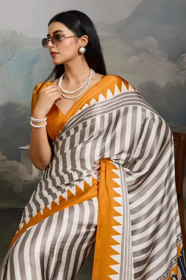 White_And_Yellow_Ajrakh_Printed_Satin_Crepe_Silk_Saree_For_Women