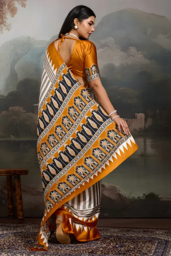 White_And_Yellow_Ajrakh_Printed_Satin_Crepe_Silk_Saree_For_Women