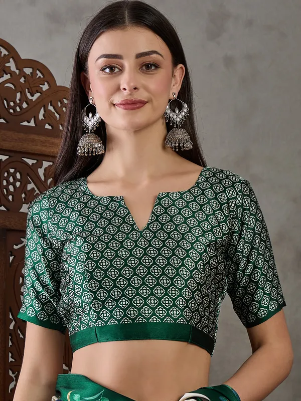 Charming_Dark_Green_Floral__Ajrakh_Printed_Semi_Modal_Silk_Saree_With_Elegant_Blouse_Piece