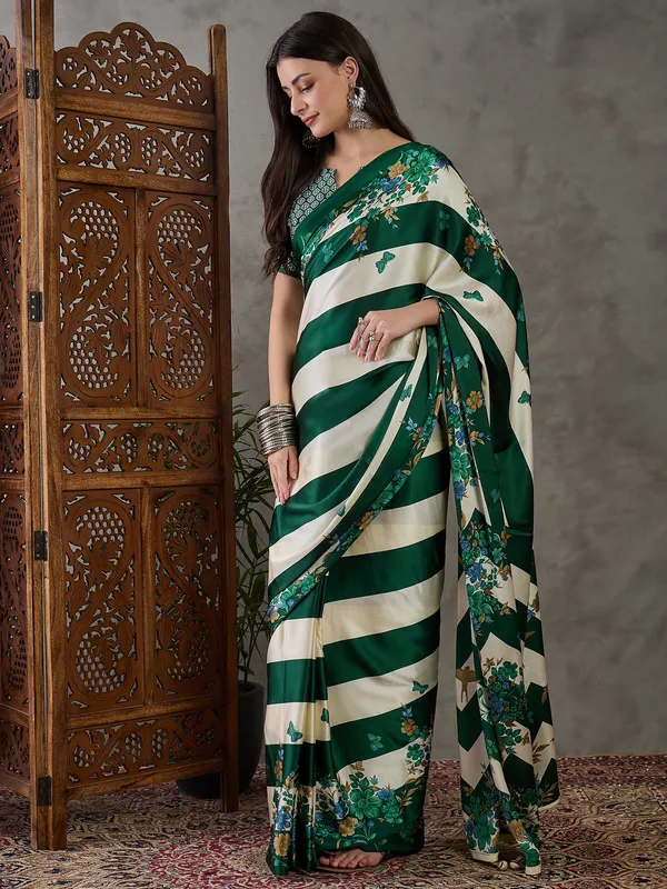 Charming_Dark_Green_Floral__Ajrakh_Printed_Semi_Modal_Silk_Saree_With_Elegant_Blouse_Piece