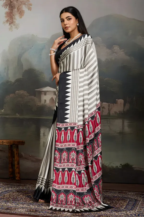 White_And_Black_Cornsilk_Ajrakh_Printed_Satin_Crepe_Silk_Saree_For_Women