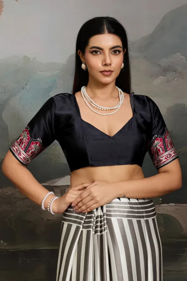 White_And_Black_Cornsilk_Ajrakh_Printed_Satin_Crepe_Silk_Saree_For_Women