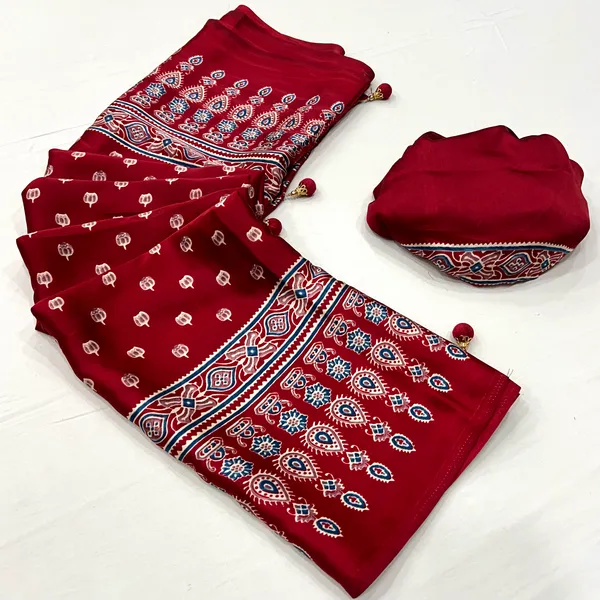 Dark_Rose_Ajrakh_Printed_Satin_Gaji_Silk_Saree_For_Women