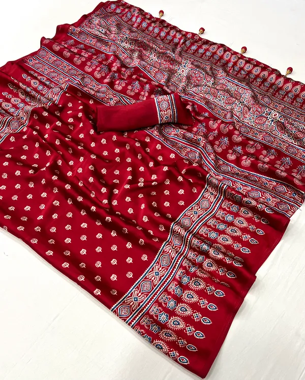 Dark_Rose_Ajrakh_Printed_Satin_Gaji_Silk_Saree_For_Women