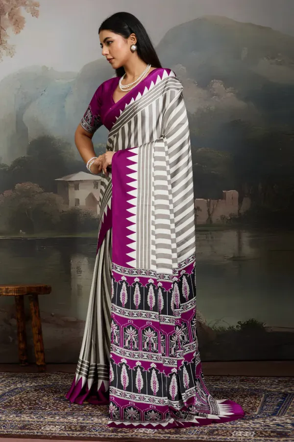 White_And_Purple_Dutch_Ajrakh_Printed_Satin_Crepe_Silk_Saree_For_Women