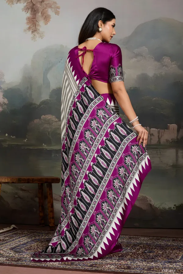 White_And_Purple_Dutch_Ajrakh_Printed_Satin_Crepe_Silk_Saree_For_Women