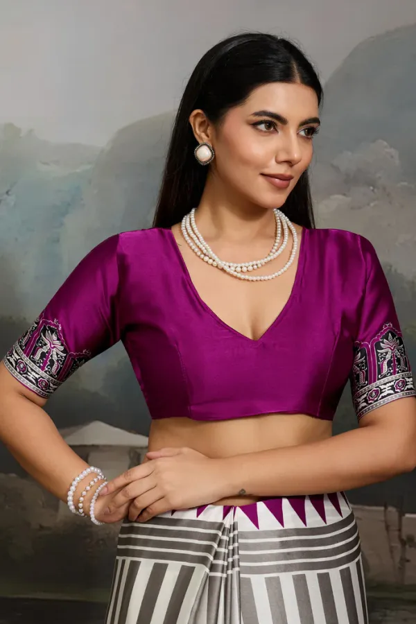 White_And_Purple_Dutch_Ajrakh_Printed_Satin_Crepe_Silk_Saree_For_Women