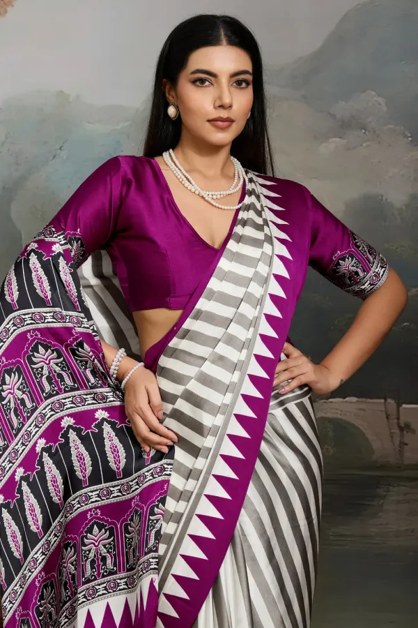 White_And_Purple_Dutch_Ajrakh_Printed_Satin_Crepe_Silk_Saree_For_Women