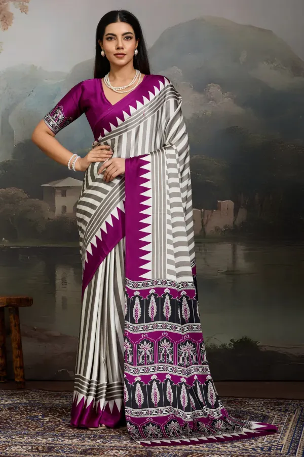 White_And_Purple_Dutch_Ajrakh_Printed_Satin_Crepe_Silk_Saree_For_Women