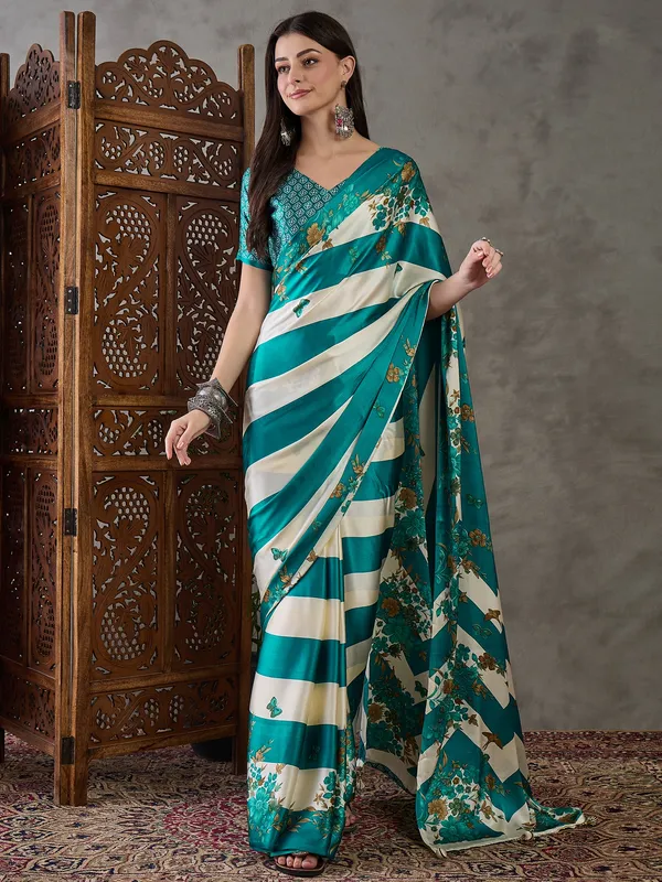 Fantabulous_Rama_Floral_Saree_Ajrakh_Printed_Semi_Modal_Silk_Saree_With_Allure_Blouse_Piece
