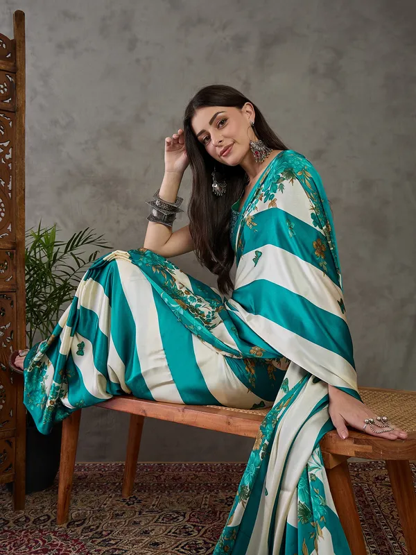 Fantabulous_Rama_Floral_Saree_Ajrakh_Printed_Semi_Modal_Silk_Saree_With_Allure_Blouse_Piece