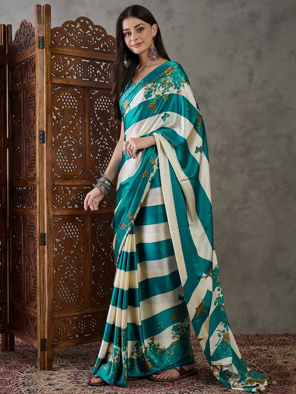 Fantabulous_Rama_Floral_Saree_Ajrakh_Printed_Semi_Modal_Silk_Saree_With_Allure_Blouse_Piece