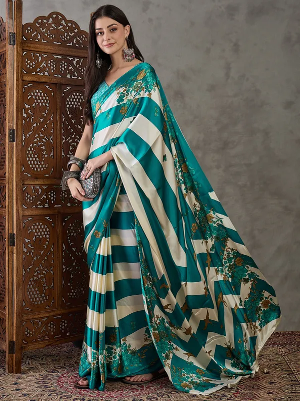 Fantabulous_Rama_Floral_Saree_Ajrakh_Printed_Semi_Modal_Silk_Saree_With_Allure_Blouse_Piece