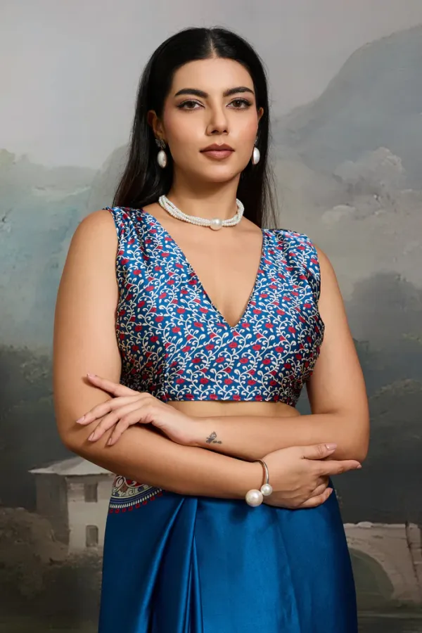 French_Blue_Modal_Ajrakh_Printed_Silk_Saree