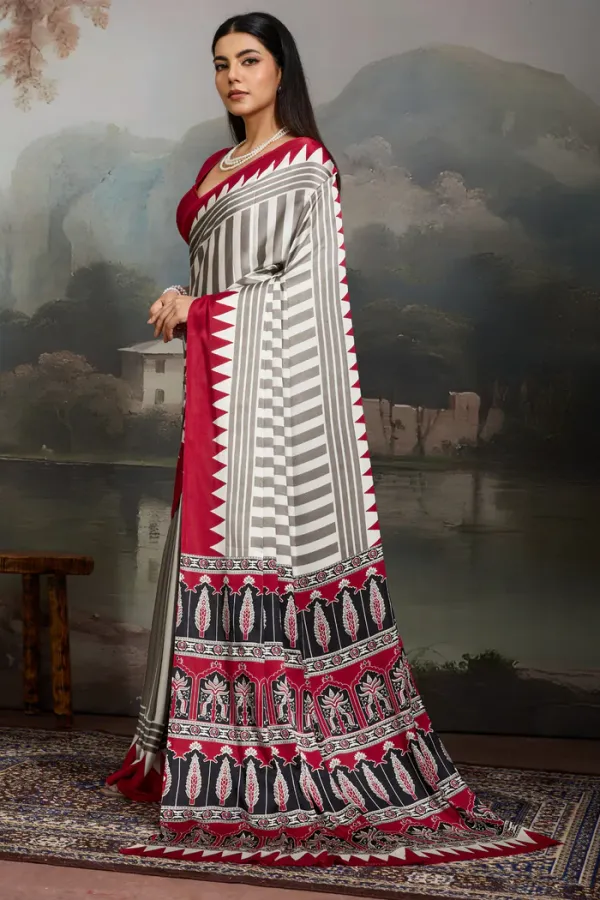 White_And_Red_Honeydew_Ajrakh_Printed_Satin_Crepe_Silk_Saree_For_Women