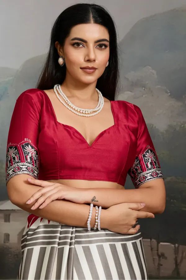 White_And_Red_Honeydew_Ajrakh_Printed_Satin_Crepe_Silk_Saree_For_Women