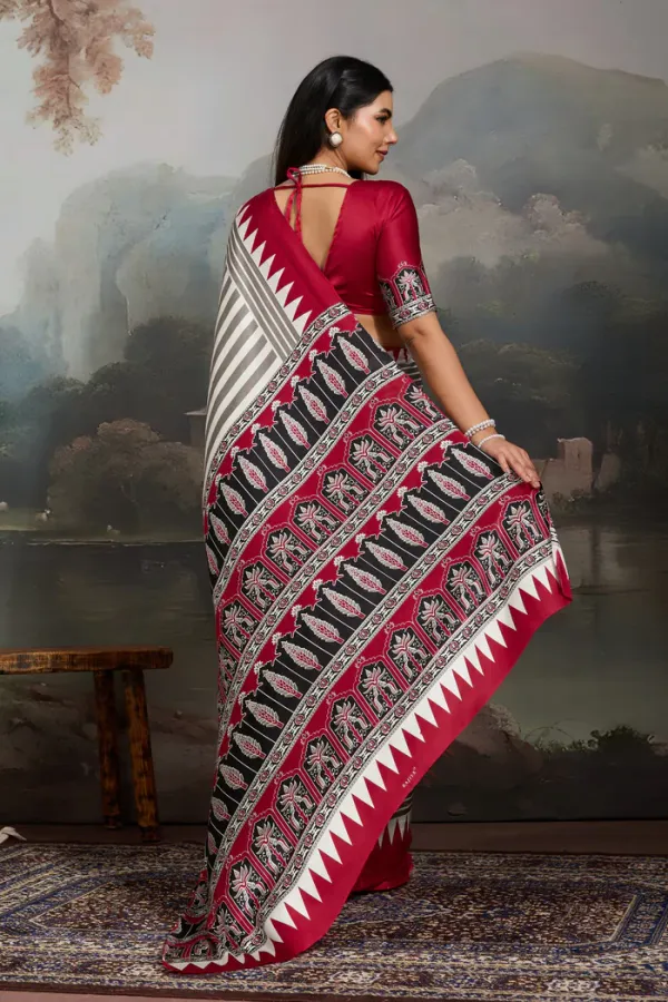 White_And_Red_Honeydew_Ajrakh_Printed_Satin_Crepe_Silk_Saree_For_Women
