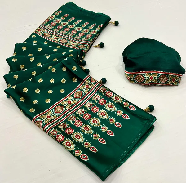 Hunter_Green_Hunter_Ajrakh_Printed_Satin_Gaji_Silk_Saree_For_Women
