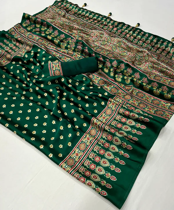 Hunter_Green_Hunter_Ajrakh_Printed_Satin_Gaji_Silk_Saree_For_Women