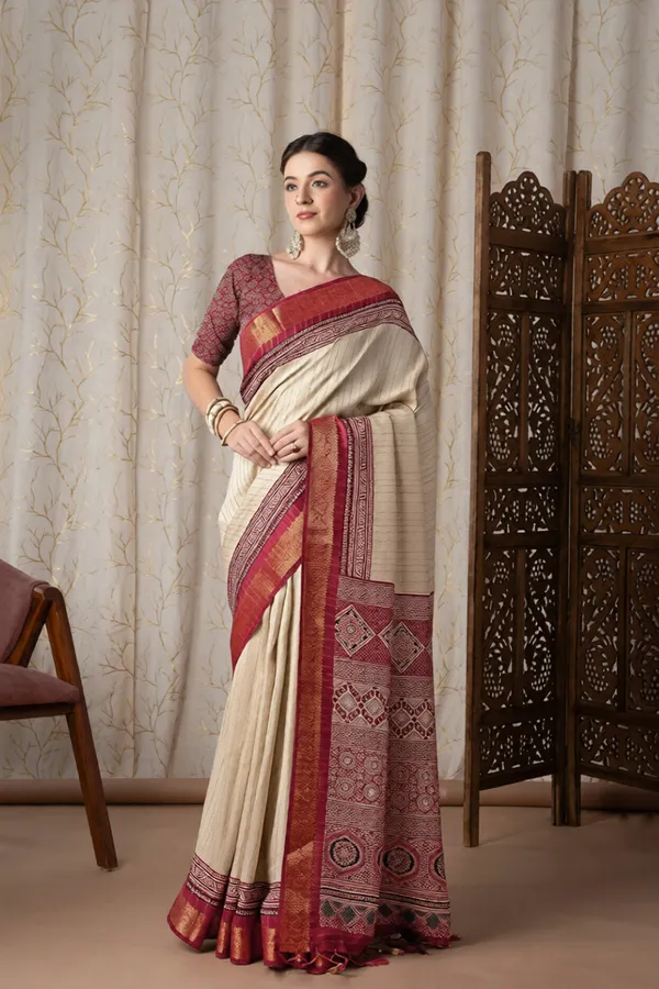 Jalpari_Maroon_And_Cream_Pashmina_Modal_Silk_Ajrakh_Printed_Saree