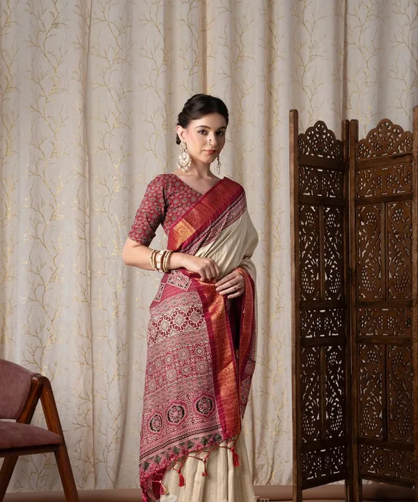Jalpari_Maroon_And_Cream_Pashmina_Modal_Silk_Ajrakh_Printed_Saree