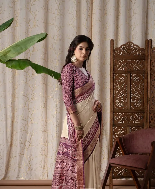 Jalpari_Wine_And_Cream_Pashmina_Modal_Silk_Ajrakh_Printed_Saree