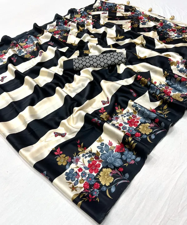 Lovely_Black_Floral__Ajrakh_Printed_Semi_Modal_Silk_Saree_With_Ephemeral_Blouse_Piece
