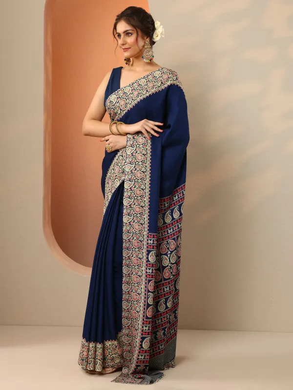 Navy_Blue_Solid_Satin_Saree_With_Unstitched_Blouse_Piece_(6)