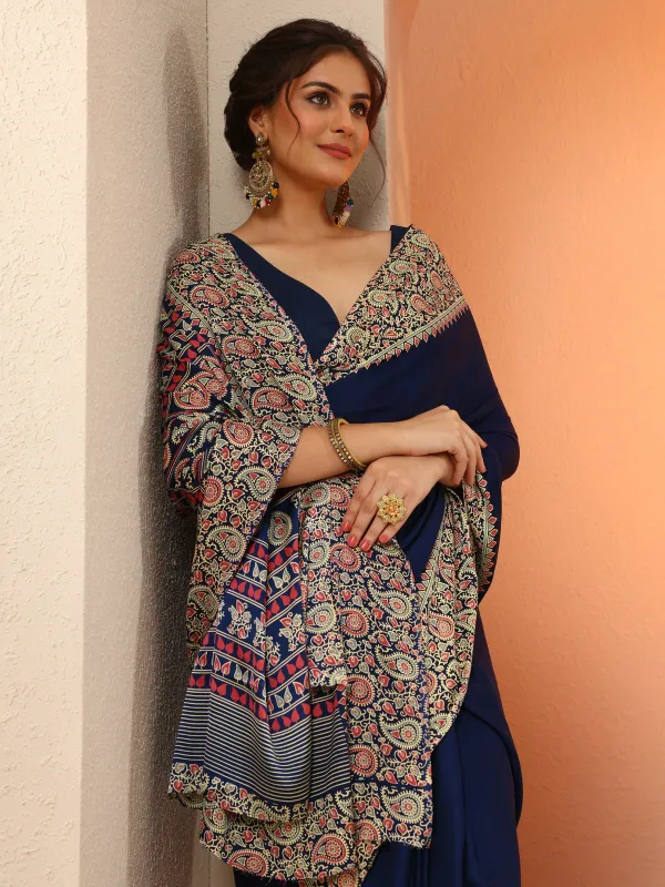 Navy_Blue_Solid_Satin_Saree_With_Unstitched_Blouse_Piece_(6)