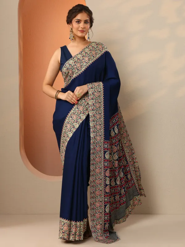 Navy_Blue_Solid_Satin_Saree_With_Unstitched_Blouse_Piece_(6)