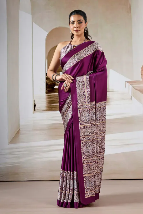 Purple_pizzazz_Ajrakh_Printed_Satin_Crepe_Silk_Saree