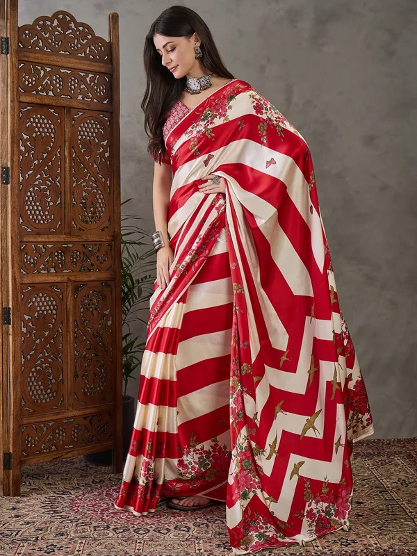 Red_and_Cream_Floral__Ajrakh_Printed_Silk_Saree