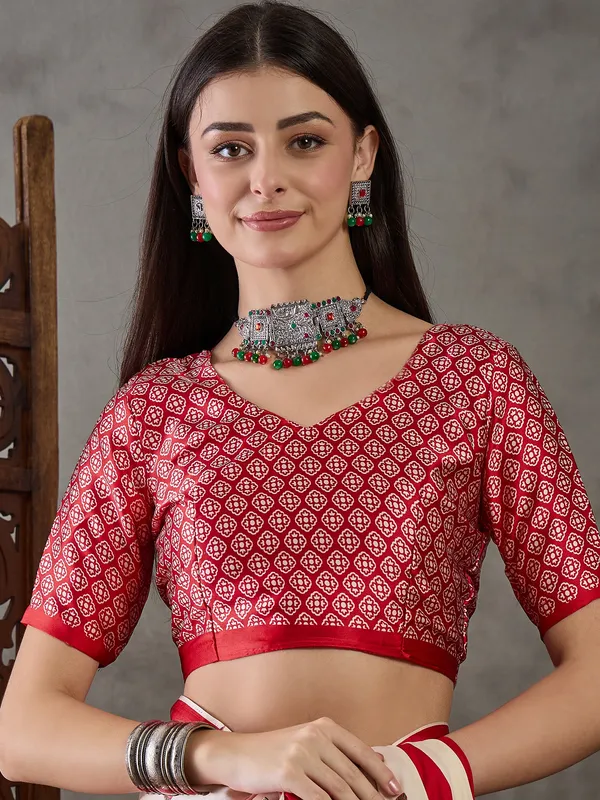 Red_and_Cream_Floral__Ajrakh_Printed_Silk_Saree