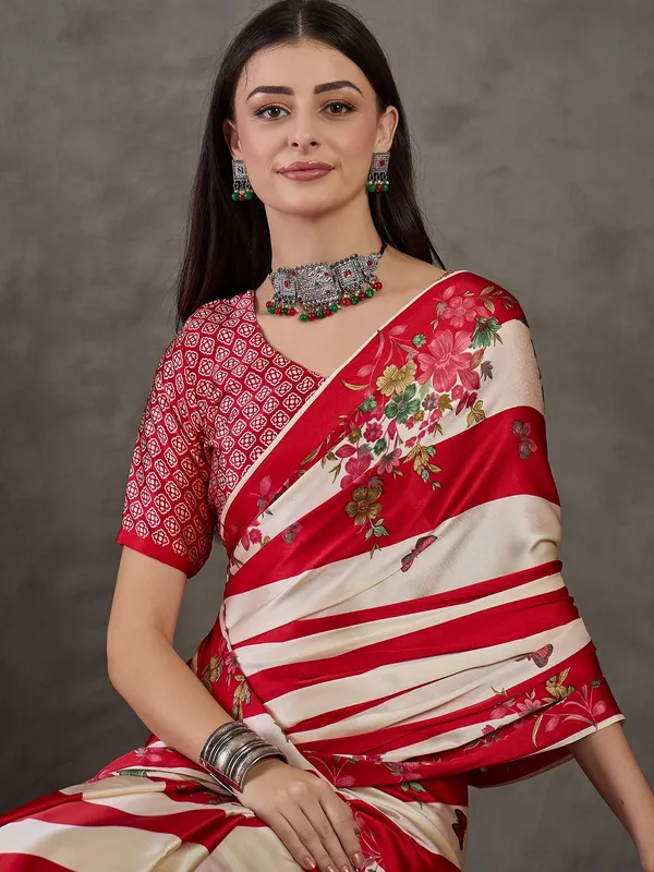 Red_and_Cream_Floral__Ajrakh_Printed_Silk_Saree