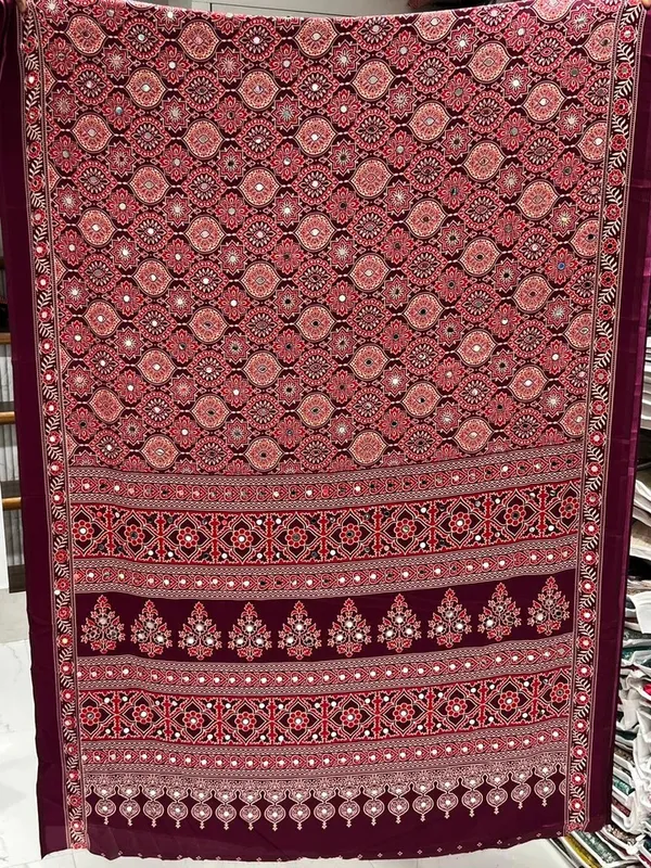 Sizzling_Wine_Ajrakh_Real_Mirror_Modal_Silk_Saree_With_Blouse_