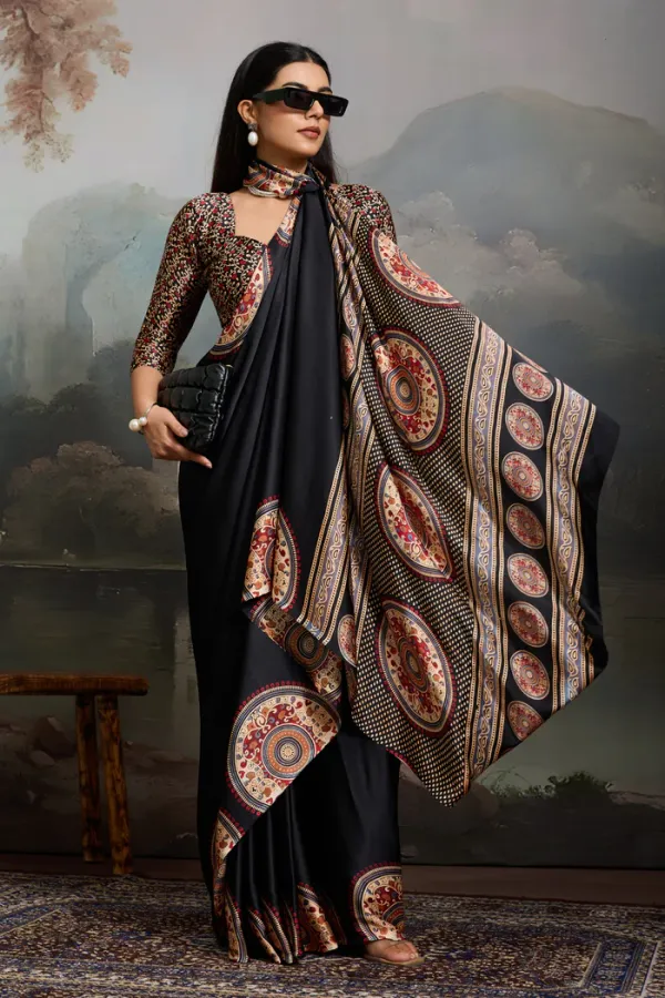 Stone_Black_Modal_Ajrakh_Printed_Silk_Saree