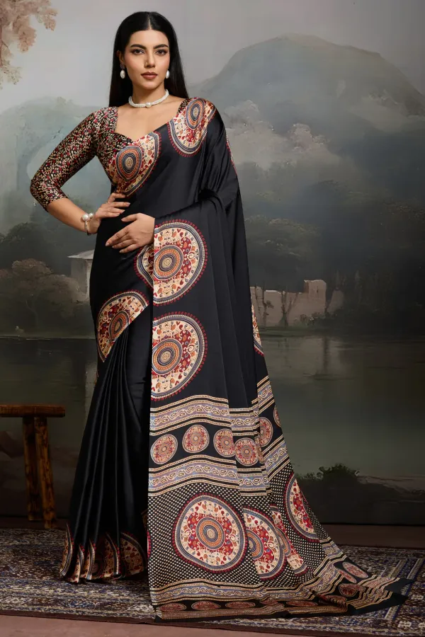 Stone_Black_Modal_Ajrakh_Printed_Silk_Saree