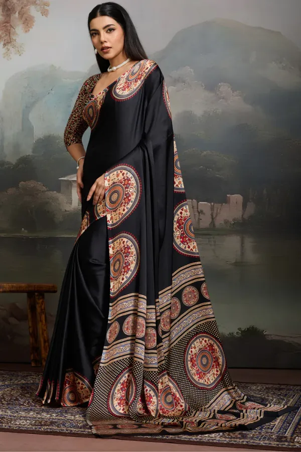 Stone_Black_Modal_Ajrakh_Printed_Silk_Saree