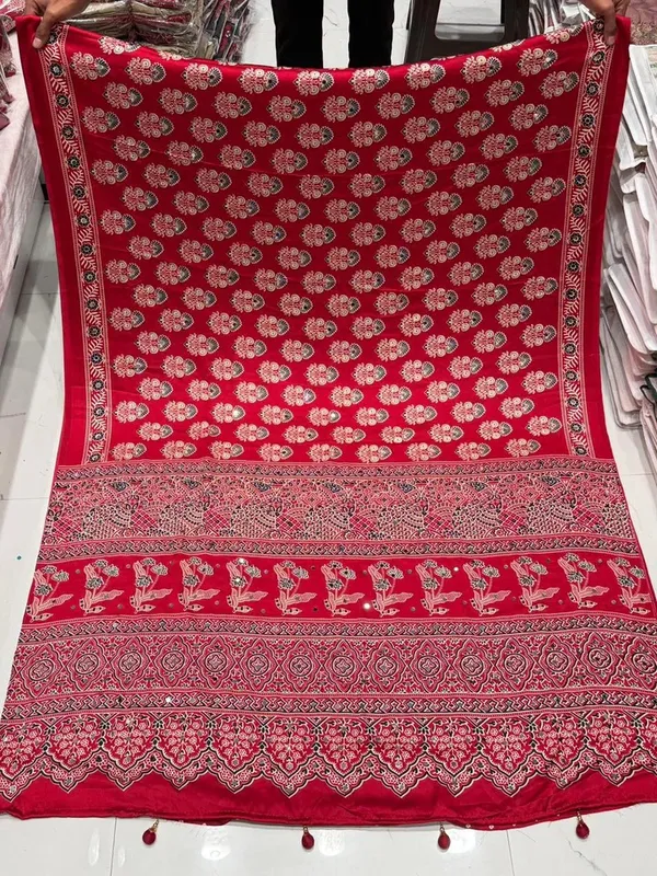 Stunner_Redis_Maroon_Ajrakh_Real_Mirror_Modal_Silk_Saree_With_Blouse_