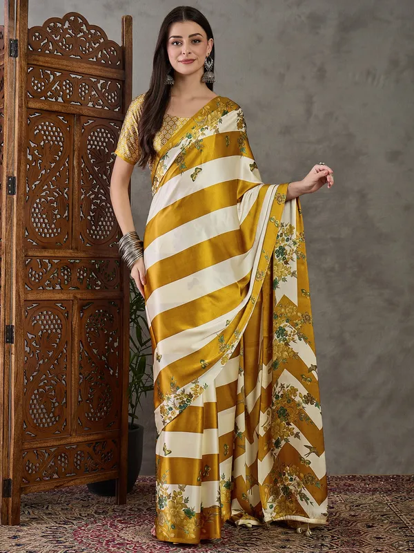 Super_extravagant_Mustard_Ajrakh_Printed_Semi_Modal_Silk_Saree_With_Lagniappe_Blouse_Piece