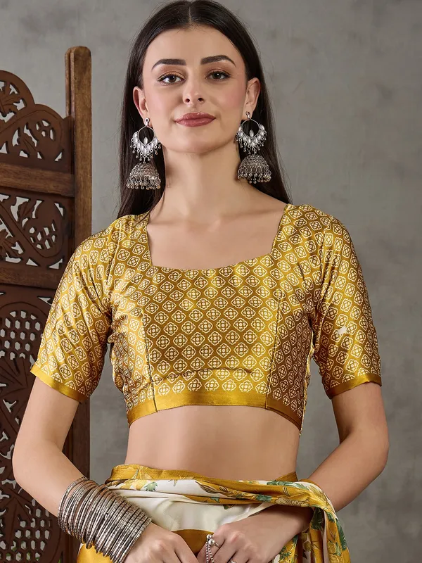 Super_extravagant_Mustard_Ajrakh_Printed_Semi_Modal_Silk_Saree_With_Lagniappe_Blouse_Piece